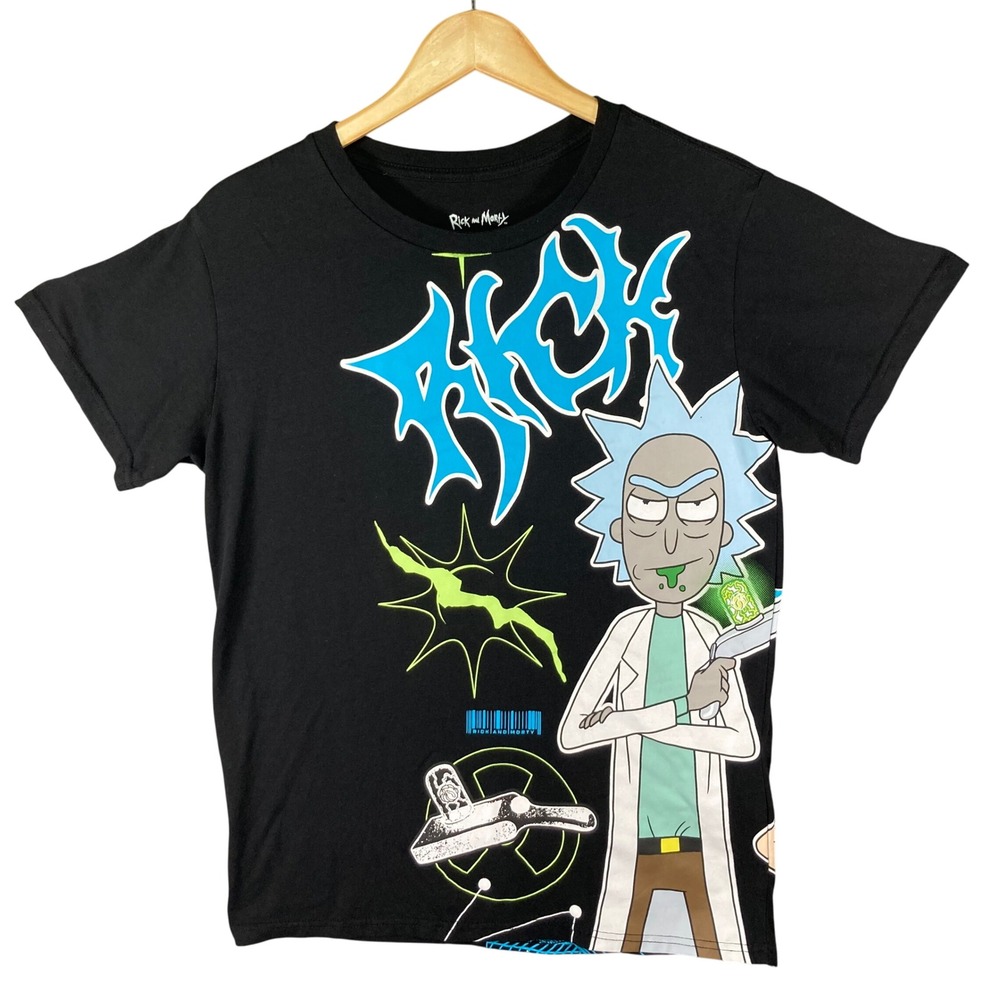 Rick and Morty Graphic T Shirt Mens Large Black Double‎ Sided Cartoon Network